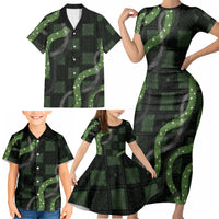Hawaiian Quilt Family Matching Short Sleeve Bodycon Dress and Hawaiian Shirt Pele Hair Hinahina Lei Black Version LT05 - Polynesian Pride