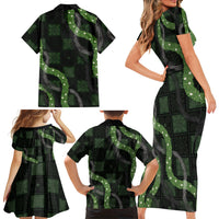 Hawaiian Quilt Family Matching Short Sleeve Bodycon Dress and Hawaiian Shirt Pele Hair Hinahina Lei Black Version LT05 Mom's Dress Black - Polynesian Pride