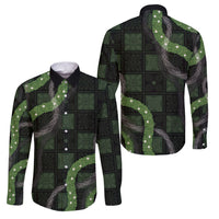 Hawaiian Quilt Family Matching Summer Maxi Dress and Hawaiian Shirt Pele Hair Hinahina Lei Black Version LT05 Dad's Shirt - Long Sleeve Black - Polynesian Pride