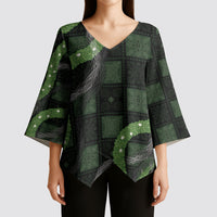 Hawaiian Quilt Kimono Sleeve Blouse Pele Hair Hinahina Lei Black Version LT05 - Polynesian Pride