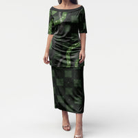 Hawaiian Quilt Puletasi Pele Hair Hinahina Lei Black Version LT05 Long Dress Black - Polynesian Pride
