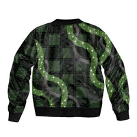 Hawaiian Quilt Sleeve Zip Bomber Jacket Pele Hair Hinahina Lei Black Version LT05 - Polynesian Pride