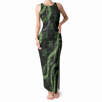 Hawaiian Quilt Tank Maxi Dress Pele Hair Hinahina Lei Black Version LT05 Women Black - Polynesian Pride
