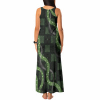 Hawaiian Quilt Tank Maxi Dress Pele Hair Hinahina Lei Black Version LT05 - Polynesian Pride