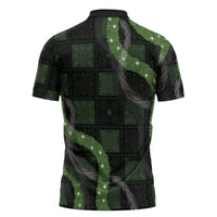 Hawaiian Quilt Zipper Polo Shirt Pele Hair Hinahina Lei Black Version LT05 - Polynesian Pride