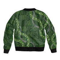 Hawaiian Quilt Bomber Jacket Pele Hair Hinahina Lei Green Version