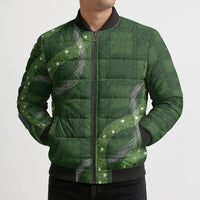 Hawaiian Quilt Bomber Puffer Jacket Pele Hair Hinahina Lei Green Version LT05 - Polynesian Pride