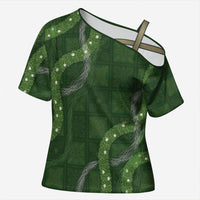 Hawaiian Quilt Cross Shoulder Shirt Pele Hair Hinahina Lei Green Version LT05 Female Green - Polynesian Pride