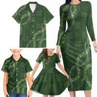 Hawaiian Quilt Family Matching Long Sleeve Bodycon Dress and Hawaiian Shirt Pele Hair Hinahina Lei Green Version LT05 - Polynesian Pride