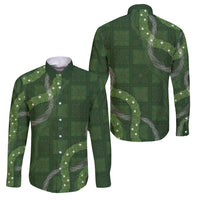 Hawaiian Quilt Family Matching Long Sleeve Bodycon Dress and Hawaiian Shirt Pele Hair Hinahina Lei Green Version LT05 Dad's Shirt - Long Sleeve Green - Polynesian Pride