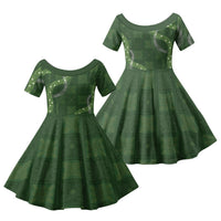 Hawaiian Quilt Family Matching Long Sleeve Bodycon Dress and Hawaiian Shirt Pele Hair Hinahina Lei Green Version LT05 Daughter's Dress Green - Polynesian Pride