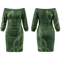 Hawaiian Quilt Family Matching Off The Shoulder Long Sleeve Dress and Hawaiian Shirt Pele Hair Hinahina Lei Green Version LT05 - Polynesian Pride