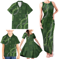 Hawaiian Quilt Family Matching Tank Maxi Dress and Hawaiian Shirt Pele Hair Hinahina Lei Green Version LT05 - Polynesian Pride