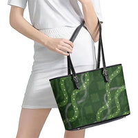 Hawaiian Quilt Leather Tote Bag Pele Hair Hinahina Lei Green Version