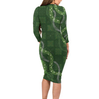 Hawaiian Quilt Long Sleeve Bodycon Dress Pele Hair Hinahina Lei Green Version LT05 - Polynesian Pride