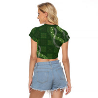 Hawaiian Quilt Raglan Cropped T Shirt Pele Hair Hinahina Lei Green Version LT05 - Polynesian Pride