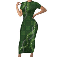 Hawaiian Quilt Short Sleeve Bodycon Dress Pele Hair Hinahina Lei Green Version LT05 Long Dress Green - Polynesian Pride