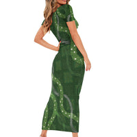 Hawaiian Quilt Short Sleeve Bodycon Dress Pele Hair Hinahina Lei Green Version LT05 - Polynesian Pride
