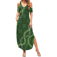 Hawaiian Quilt Summer Maxi Dress Pele Hair Hinahina Lei Green Version LT05 Women Green - Polynesian Pride