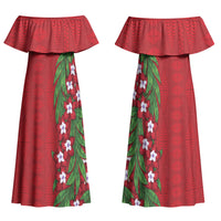 Tonga Language Week Couples Matching Off Shoulder Maxi Dress and Long Sleeve Button Shirt Heilala Floral Red