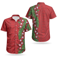 Tonga Language Week Couples Matching Puletasi and Hawaiian Shirt Heilala Floral Red