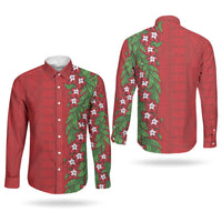 Tonga Language Week Couples Matching Short Sleeve Bodycon Dress and Long Sleeve Button Shirt Heilala Floral Red LT05 - Polynesian Pride