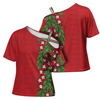 Tonga Language Week Cross Shoulder Shirt Heilala Floral Red