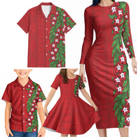 Tonga Language Week Family Matching Long Sleeve Bodycon Dress and Hawaiian Shirt Heilala Floral Red LT05 - Polynesian Pride