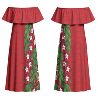 Tonga Language Week Family Matching Off Shoulder Maxi Dress and Hawaiian Shirt Heilala Floral Red LT05 Mom's Dress Red - Polynesian Pride