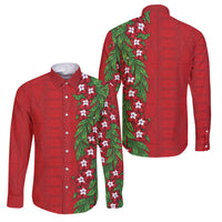Tonga Language Week Family Matching Off Shoulder Maxi Dress and Hawaiian Shirt Heilala Floral Red LT05 Dad's Shirt - Long Sleeve Red - Polynesian Pride