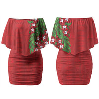 Tonga Language Week Family Matching Off Shoulder Short Dress and Hawaiian Shirt Heilala Floral Red LT05 Mom's Dress Red - Polynesian Pride