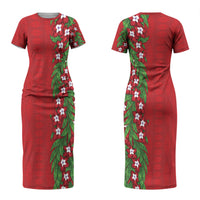 Tonga Language Week Family Matching Short Sleeve Bodycon Dress and Hawaiian Shirt Heilala Floral Red LT05 Mom's Dress Red - Polynesian Pride