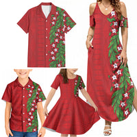 Tonga Language Week Family Matching Summer Maxi Dress and Hawaiian Shirt Heilala Floral Red LT05 - Polynesian Pride
