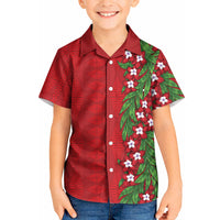 Tonga Language Week Kid Hawaiian Shirt Heilala Floral Red