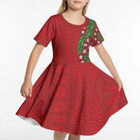 Tonga Language Week Kid Short Sleeve Dress Heilala Floral Red LT05 - Polynesian Pride