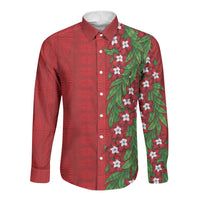 Tonga Language Week Long Sleeve Button Shirt Heilala Floral Red