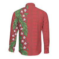 Tonga Language Week Long Sleeve Button Shirt Heilala Floral Red LT05 - Polynesian Pride