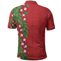 Tonga Language Week Polo Shirt Heilala Floral Red LT05 - Polynesian Pride