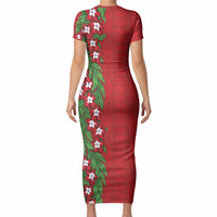 Tonga Language Week Short Sleeve Bodycon Dress Heilala Floral Red LT05 - Polynesian Pride