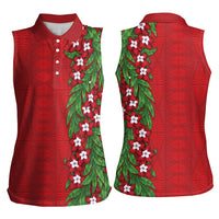 Tonga Language Week Women Sleeveless Polo Shirt Heilala Floral Red