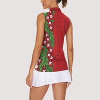 Tonga Language Week Women Sleeveless Polo Shirt Heilala Floral Red