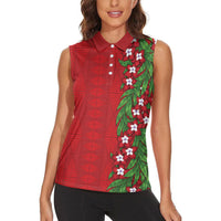 Tonga Language Week Women Sleeveless Polo Shirt Heilala Floral Red