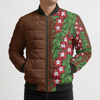 Tonga Language Week Bomber Puffer Jacket Heilala Floral Brown