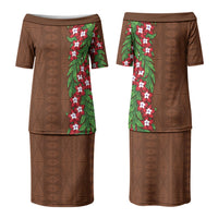 Tonga Language Week Couples Matching Puletasi and Hawaiian Shirt Heilala Floral Brown