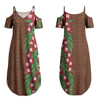 Tonga Language Week Couples Matching Summer Maxi Dress and Hawaiian Shirt Heilala Floral Brown