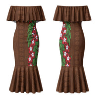 Tonga Language Week Family Matching Mermaid Dress and Hawaiian Shirt Heilala Floral Brown LT05 Mom's Dress Brown - Polynesian Pride