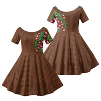 Tonga Language Week Family Matching Mermaid Dress and Hawaiian Shirt Heilala Floral Brown LT05 Daughter's Dress Brown - Polynesian Pride