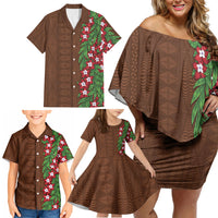 Tonga Language Week Family Matching Off Shoulder Short Dress and Hawaiian Shirt Heilala Floral Brown