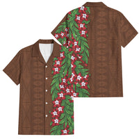 Tonga Language Week Family Matching Off Shoulder Short Dress and Hawaiian Shirt Heilala Floral Brown LT05 Dad's Shirt - Short Sleeve Brown - Polynesian Pride
