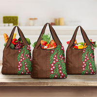 Tonga Language Week Grocery Bag Heilala Floral Brown